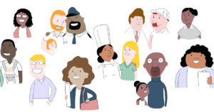 Animated families in still from the MenCare film "It's About Time."