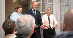 The ribbon-cutting ceremony at the MenCare Switzerland launch event.