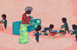 Cartoon of children playing. © Center for Education Innovations.