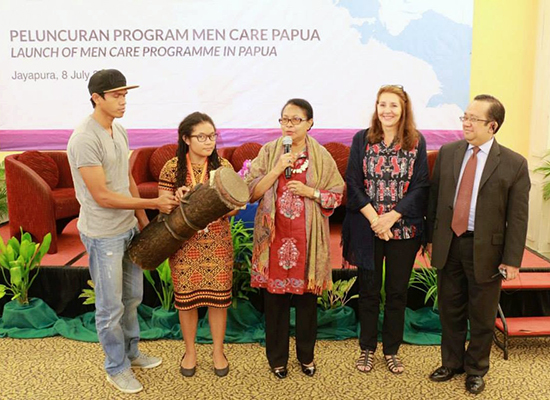 Speakers at the July 2015 launch of MenCare Papua in Indonesia.