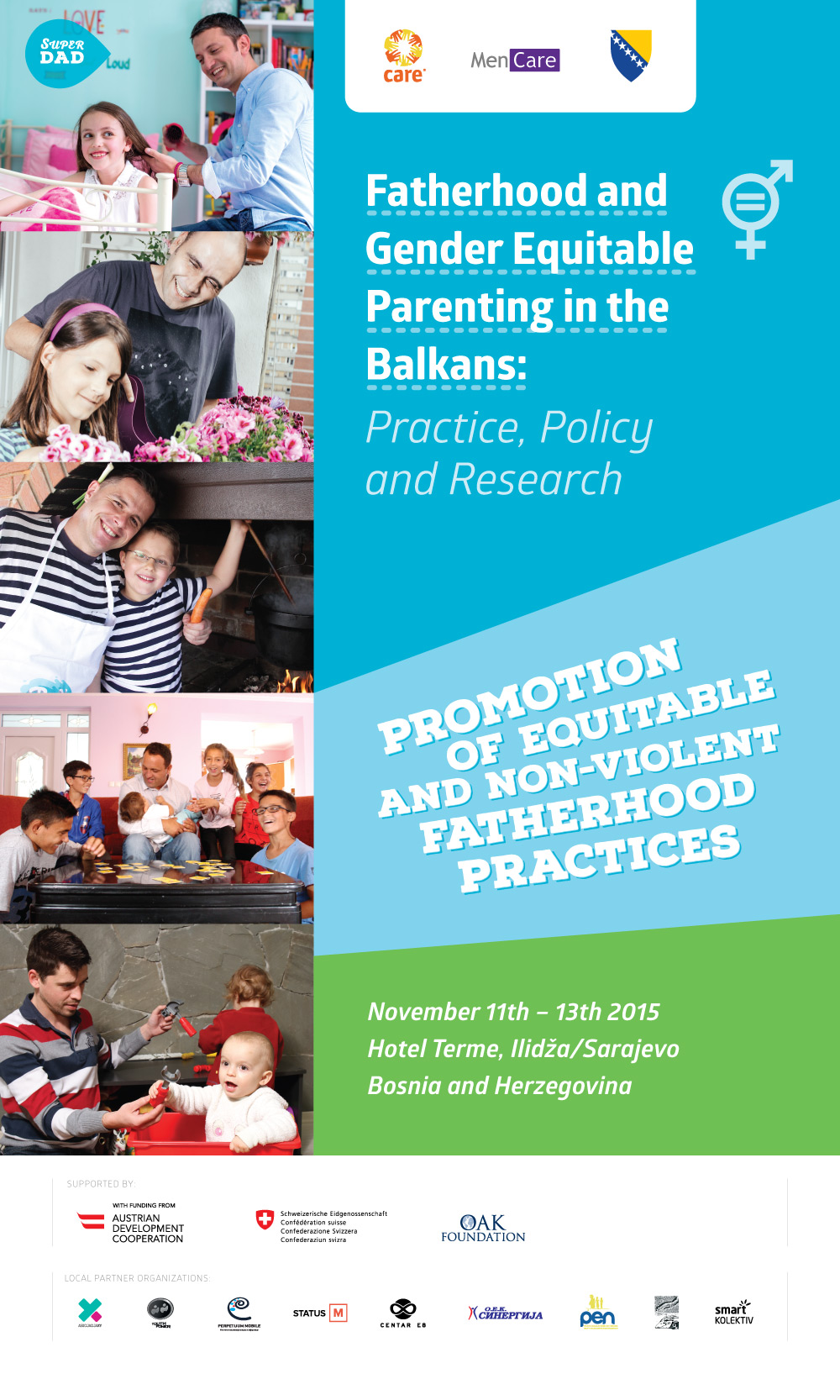 Banner for "“Fatherhood and Gender-Equitable Parenting in the Balkans" conference.
